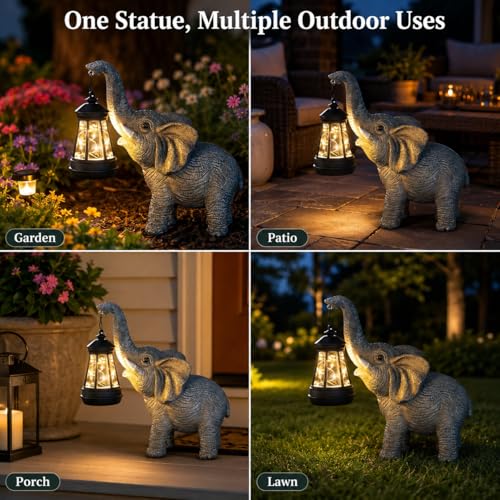 Solar Garden Statue Lights Elephants Figurine with Solar Lantern