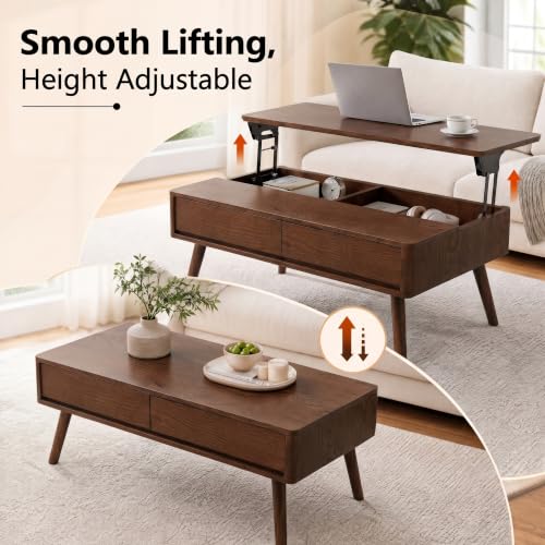 Solid Oak Wood Lift Top Coffee Table for Living Room