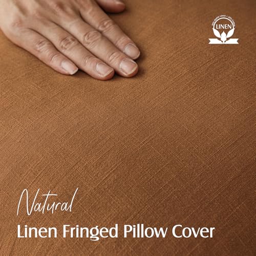 Decorative Linen Fringe Throw Pillow Covers 24×24 Inch (2 Count)