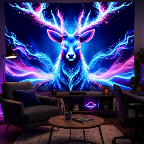 Blacklight Tapestry Deer Antlers Neon Wall Art 78 x 59 Inch