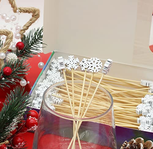 100Pcs 4.9" Snowflakes Cocktail Picks 5 Shapes of Snowflake Decor (100 Count)