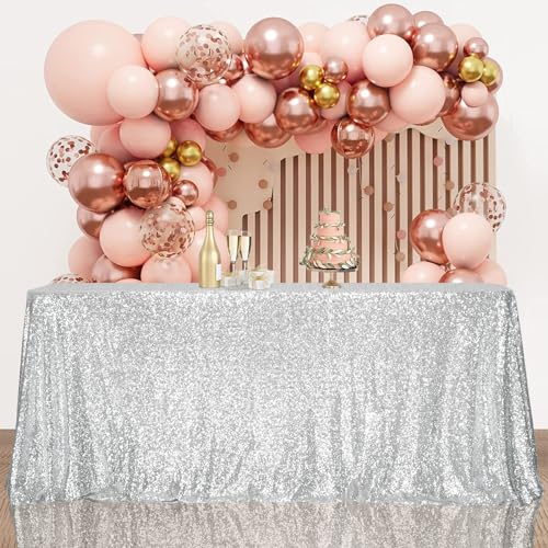 Sequin Tablecloth 90x156 Inch Silver for Disco Wedding Party