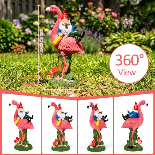Middle Finger Gnome Riding Flamingo 13in
