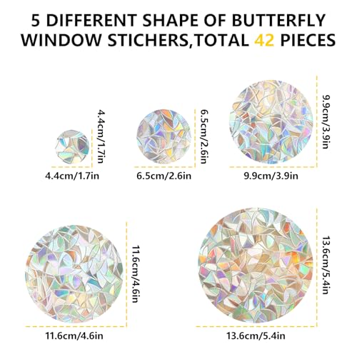 42 Pcs Round Rainbow Prism Window Stickers (6 Count)