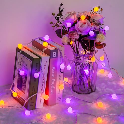 100 LED Globe Orange and Purple Halloween Lights Indoor Remote