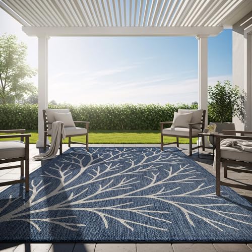 Washable Indoor Outdoor Rug 10x14 Modern Area Rugs Branch Pattern Non Shedding Waterproof Easy Clean Patio Deck Porch Living Room Bedroom Garden RV (140 Sq Ft)