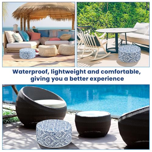 2 Pcs Inflatable Outdoor Ottoman Pouf Waterproof Round Footrest with Handle D21 x H9 Inch Indoor Outdoor Portable Footstool for Patio Garden Camping or Home Pool (2 Count)