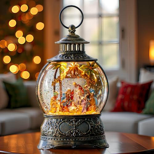 Christmas Snow Globes Lantern Christmas Snow Globe with Music Holy Family Nativity Scene