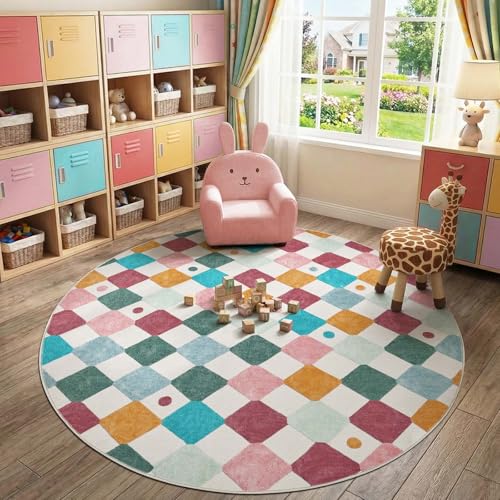 7ft Kids Round Rug Washable Classroom Rug Colorful Mat Confetti (38.48 Sq Ft)