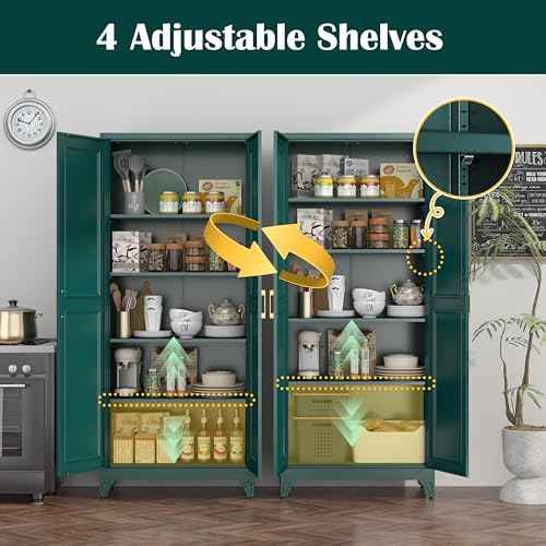 75”Metal Pantry Storage Cabinet with Doors & 4 Adjustable Shelves