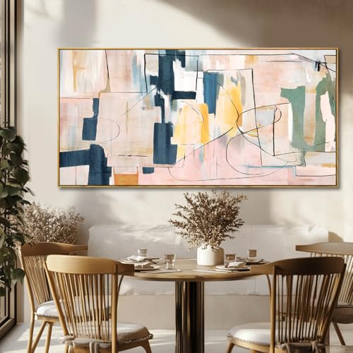 Pink Abstract Canvas Wall Art 24"x48" Office Decor Framed Wall Decor