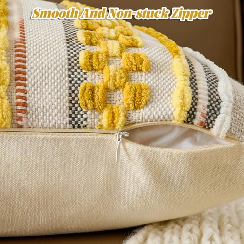 Chenille Striped Textured Boho Throw Pillow Covers Aesthetic with Tassels Woven Decorative Pillow Case for Couch Bed Sofa Bedroom Modern Funky 18 x 18