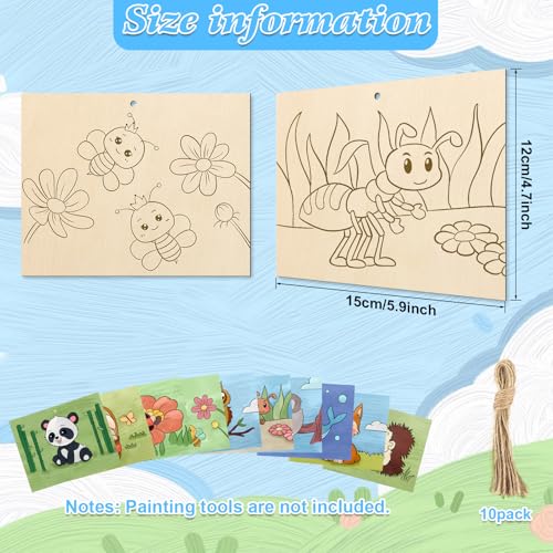 10 Pieces Large Cute Animals Unfinished Wood Crafts to Paint for Adults