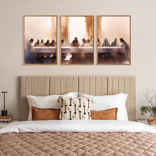 3 Pcs The Last Supper Framed Canvas Wall Art 24x36 Inch