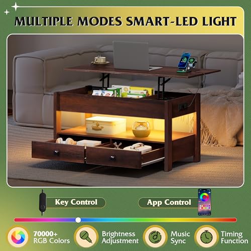 Lift Top Coffee Table with 2 Drawers Storage
