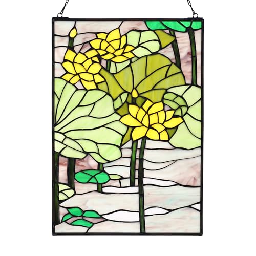 Stained Glass Window Hanging 16" H x 11" W Tiffany Style Rectangular Window Panel Suitable for Living Room Bedroom Kitchen Window Decoration Hangings with Chain