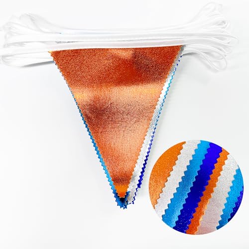 Orange Blue Silver Party Decorations Metallic Fabric Triangle Pennant Banner Flag Bunting Garland for Space Theme Birthday Wedding Bridal Shower Baby Shower Engagement Graduation Party Supplies (36 Count)