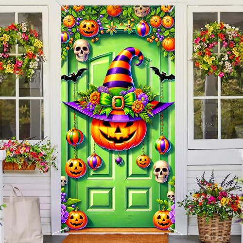 Halloween Door Cover Witch Hat 35x71 Inch Polyester