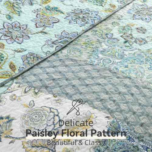 3 Piece Quilt Set King Size Patchwork Paisley Turquoise Floral