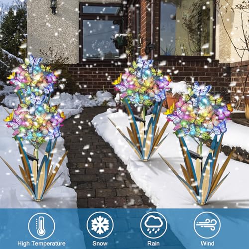Solar Metal Agave Butterfly Flower Stick Garden Sculpture (3 Count)