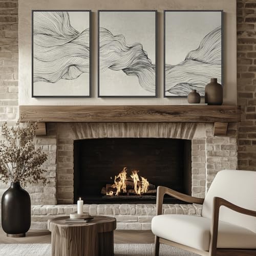 Large Framed Neutral Modern Abstract Wall Art for Living Room (3 Count)