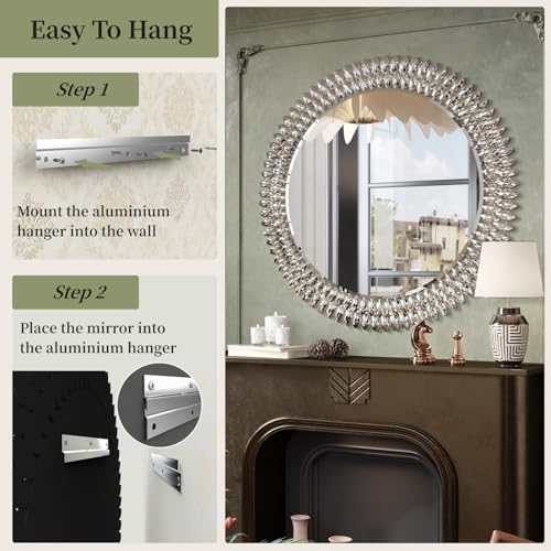 36" Jeweled Luxury Round Decorative Wall Mirror