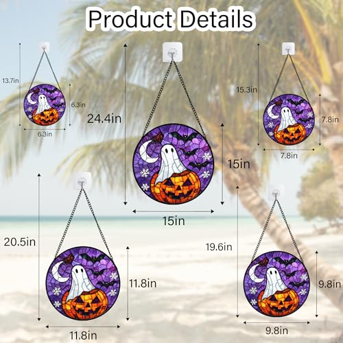 Stained Glass Window Hanging Halloween Horror Pumpkin 6.3"