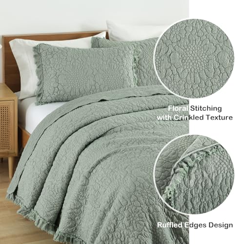 Sage Green Ruffled Quilt King Size