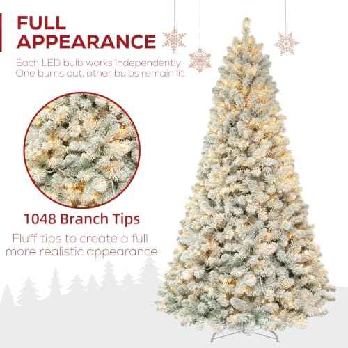 7 ft Prelit Snow Flocked Christmas Tree with 300 Warm White LEDs