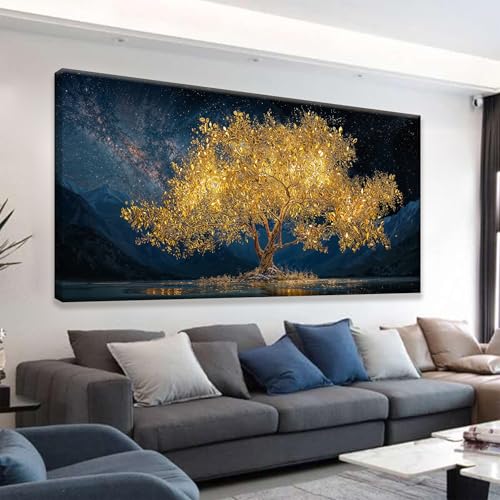 Modern Canvas Wall Art Decor Print Paintings Gold Tree Of Life Landscape Painting Prints Abstract Wall Decor Picture For Bedroom Office Home Kitchen Artwork Ready To Hang 20"×40"