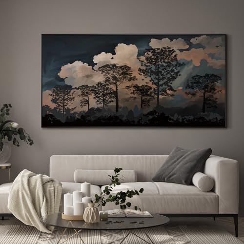 24"x46" Extra Large Framed Wall Art Silhouetted Trees at Dusk