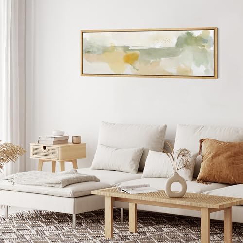 Large Framed Canvas Print Wall Art Serene Watercolor Landscape in Green and Yellow Tones Antique Retro Fine Art Illustrations Decorative Colorful for Bedroom