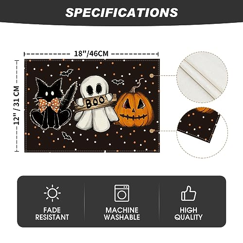 Polka Dot Ghost Pumpkin Cat Boo Halloween Placemats Set of 2 (2 Count)