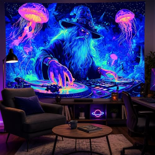 Blacklight Tapestry Wizard DJ Party Backdrop 78 x 59 Inch