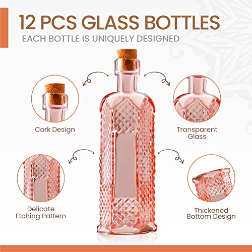 Small MIni Reddish Vintage Glass Bottles with Corks (12 Count)