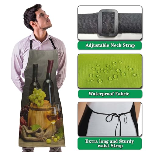 Garden Apron for Men Bottles and Glasses Pinafore Aprons for Women for Kitchen Cooking Restaurant BBQ Painting Crafting Gardening 27”