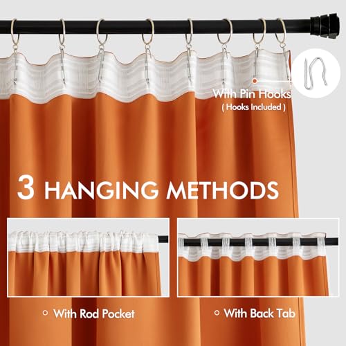 Fall Orange Back Tab Blackout Curtains 52x84 Inch Length 2 Panel Set (2 Count)