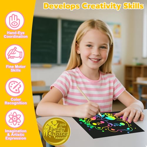 200Pcs Rainbow Scratch Drawing Art Paper Craft Set for Kids Boys Girls (200 Count)