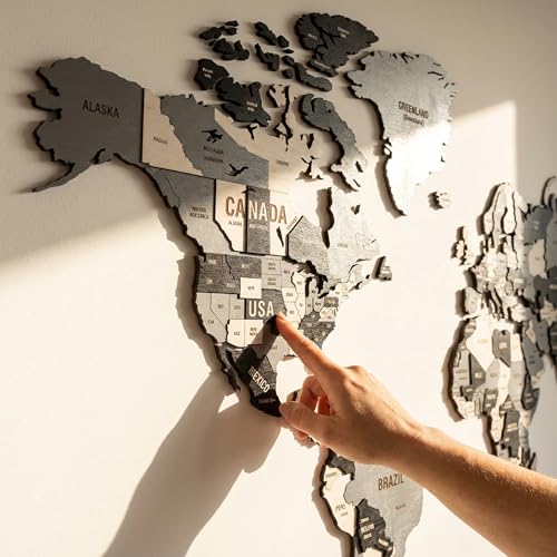 3D Wooden World Map Wall Art