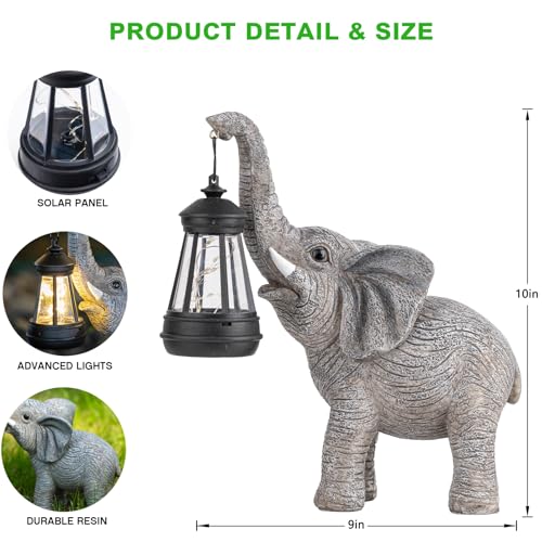 Solar Garden Statue Lights Elephants Figurine with Solar Lantern