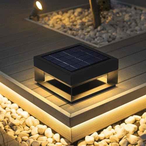 Solar Lamp Post Light Black Modern Pillar Lights Outdoor Solar Powered Column Lighting Waterproof Fence Deck Pillar Lights Exterior Landscape Pathway Lighting Square LED Pedestal Post Lantern