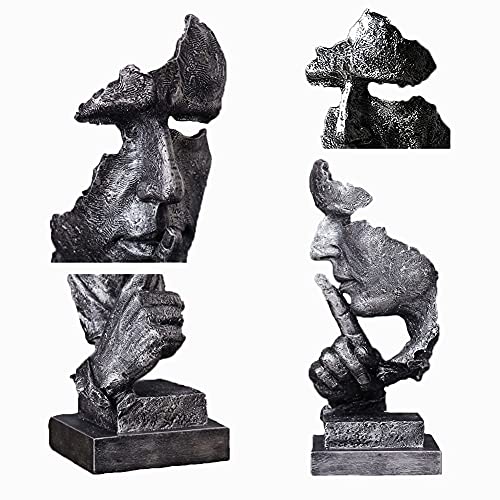 Silence is a Golden Statue Modern Mens Creative Office Home Room Decorations Sculpture Friends Bookshelf Decorative 4.7 x 4.3 x 13.18in