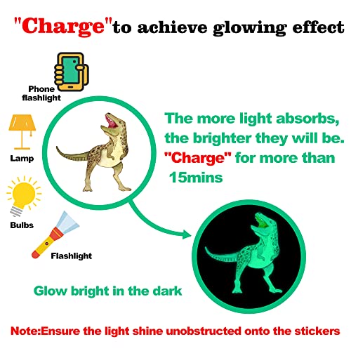 Dinosaur Wall Decals Glow in The Dark Dinosaur Wall Stickers Watercolor Dinosaur Decal Large Removable Vinyl Dino Wall Decals for Boys Bedroom Kids Girls Nursery Playroom Living Room Wall Decor Green (4 Count)