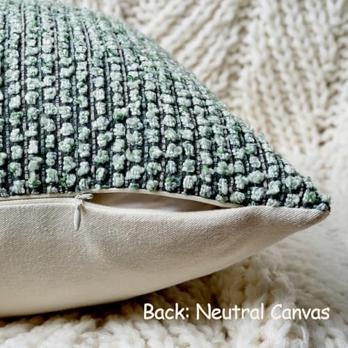 Striped Euro Sham Pillow Covers 26x26 Set of 2 Green Textured Boucle Chic Morden Boho Accent Farmhouse Square Decorative Couch Throw Pillow Covers for Home Decor Bed Sofa Living Room (2 Count)