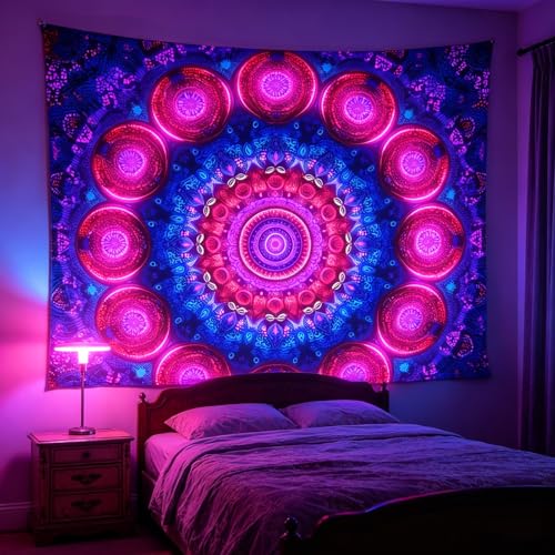 Blacklight Mandala Tapestry for Bedroom
