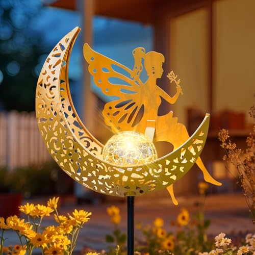 Fairy Moon Solar Lights Outdoor Garden Gifts for Mom Yard Decorations Stakes Lights