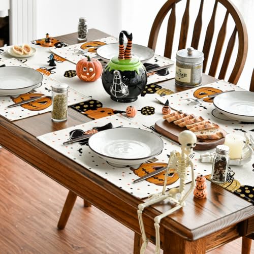 Beige Cat Ghost Halloween Placemats Set of 4 (4 Count)