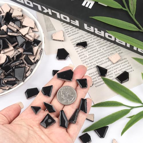 454g Irregular Shape Black Ceramic Mosaic Tiles for DIY Crafts Bulk