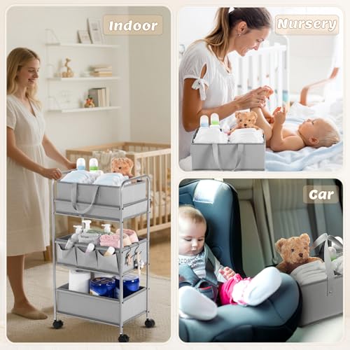 2in1 Baby Diaper Caddy Organizer Cart Bedside Rolling Cart (2 Count)