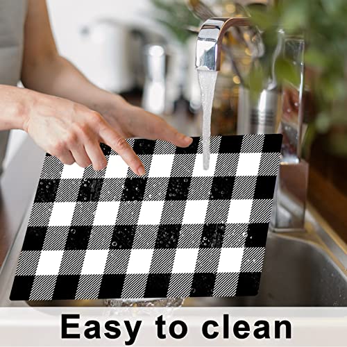 Black and White Plastic Placemats Set of 6 Plaid Table mats 17×13×0.04in (6 Count)